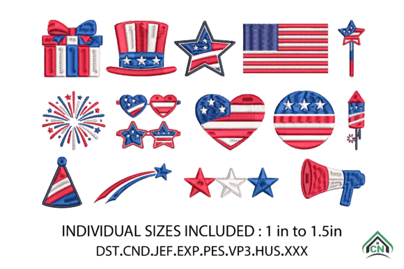 4th of July Embroidery X 15 Designs