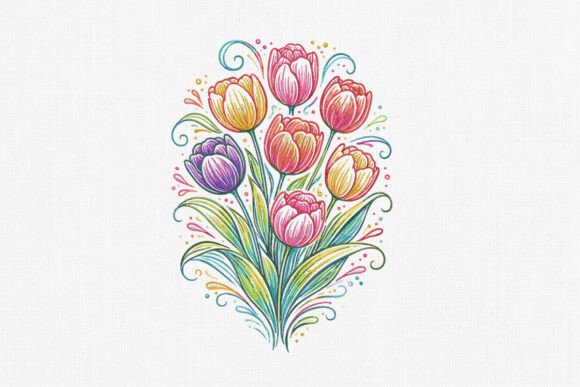 Artistic Tulip Floral Embroidery Design