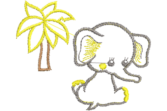 Baby Elephant with Palm Tree Embroidery