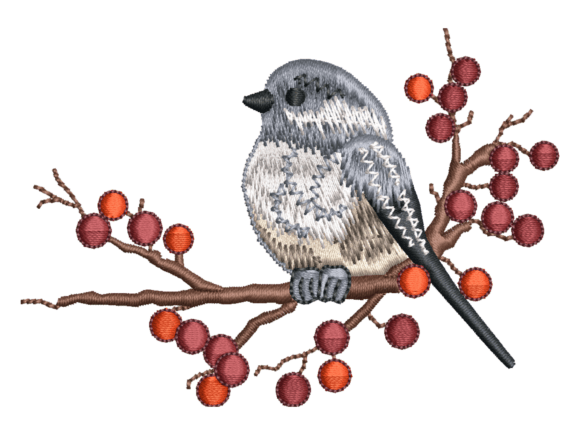 Blue Bird on Berry Branch Embroidery