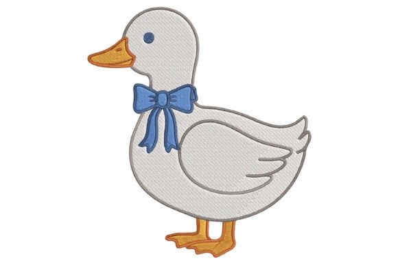 Blue Bow Cute Farm Goose Embroidery