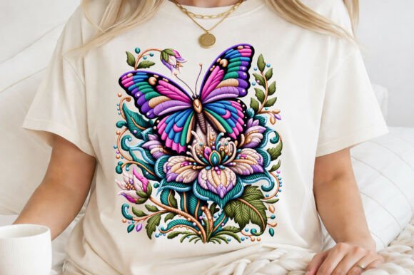 Butterfly Flower Faux Yarn Embroidery