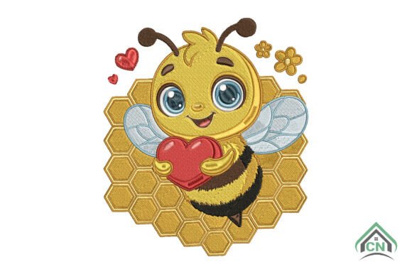 Cute Bee with Heart Embroidery Design