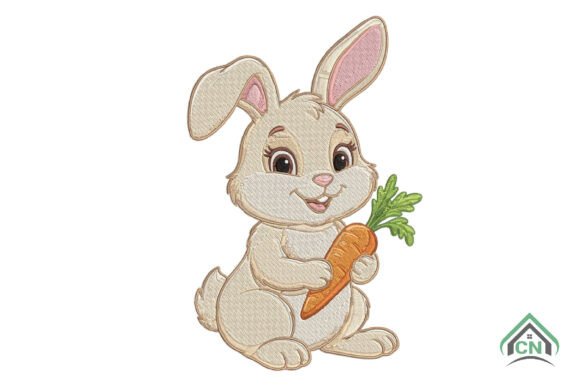 Cute Bunny with Carrot Embroidery Design