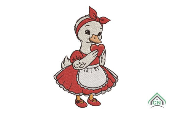Cute Duck with Heart Embroidery Design