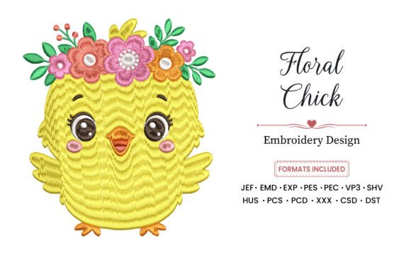 Cute Floral Chick Embroidery Design