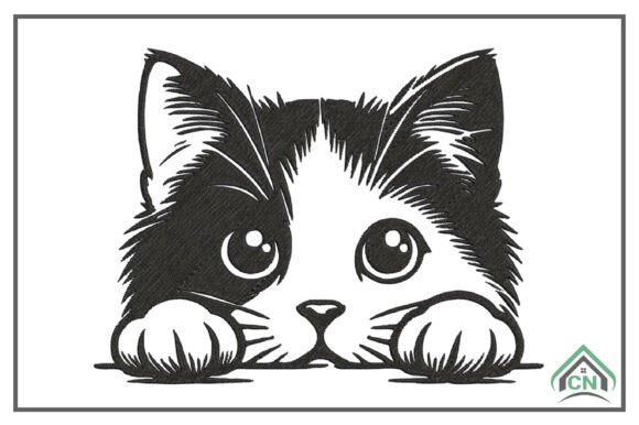 Cute Peeking Cat Embroidery Design