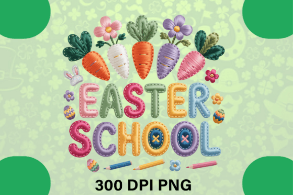Easter School Faux Embroidery PNG Design