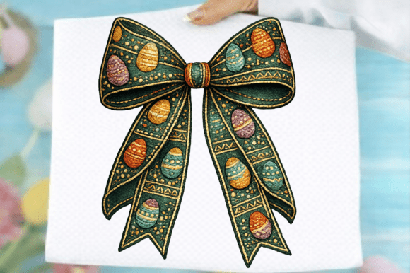 Faux Embroidery Easter Bow PNG