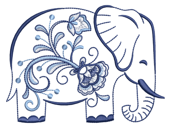 Floral Elephant Embroidery Design