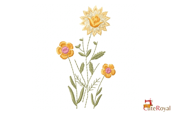 Golden Meadow Flower Trio Embroidery