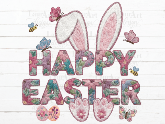 Happy Easter Faux Embroidery Bunny Ears