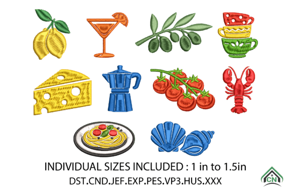 Italian Summer Icons Embroidery Design