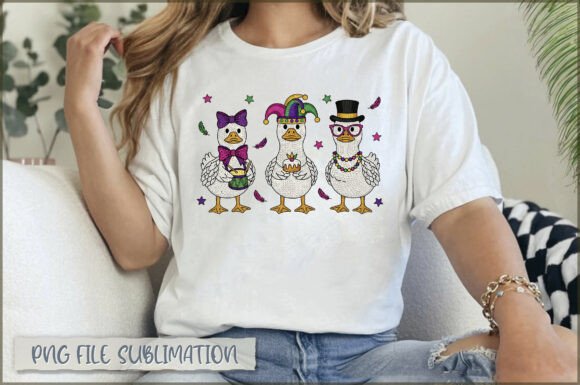 Mardi Gras Ducks Preppy Embroidery PNG