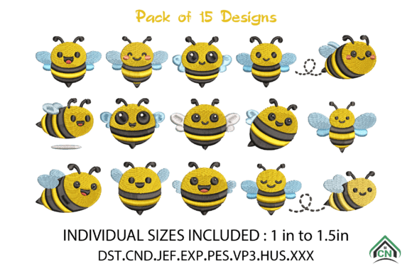 Mini Bumble Bee Embroidery Design Bundle
