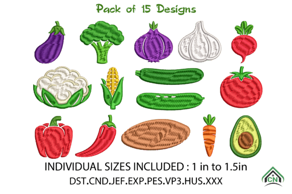 Mini Vegetable Embroidery Designs Bundle
