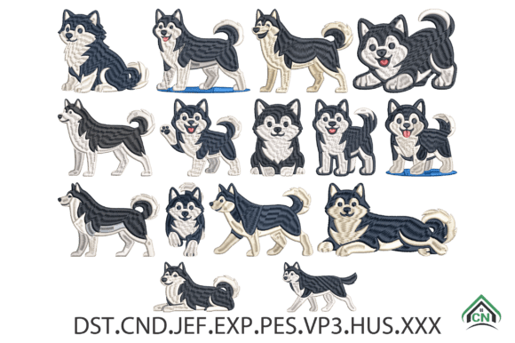 Siberian Husky Dog Embroidery Designs