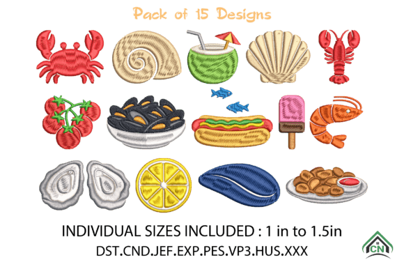 Summer Seafood Embroidery Design Bundle