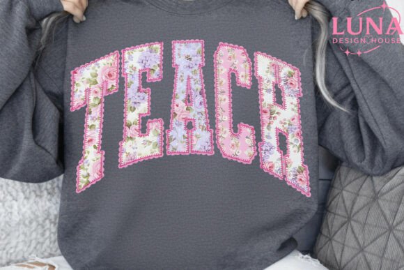 Teach Floral Faux Embroidery PNG